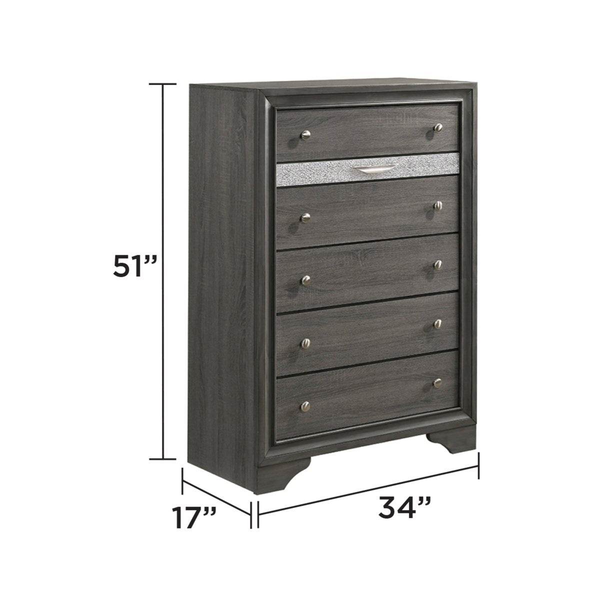 Traditional Gray Wood 5-Piece Bedroom Furniture Set - Omega Lifestyles