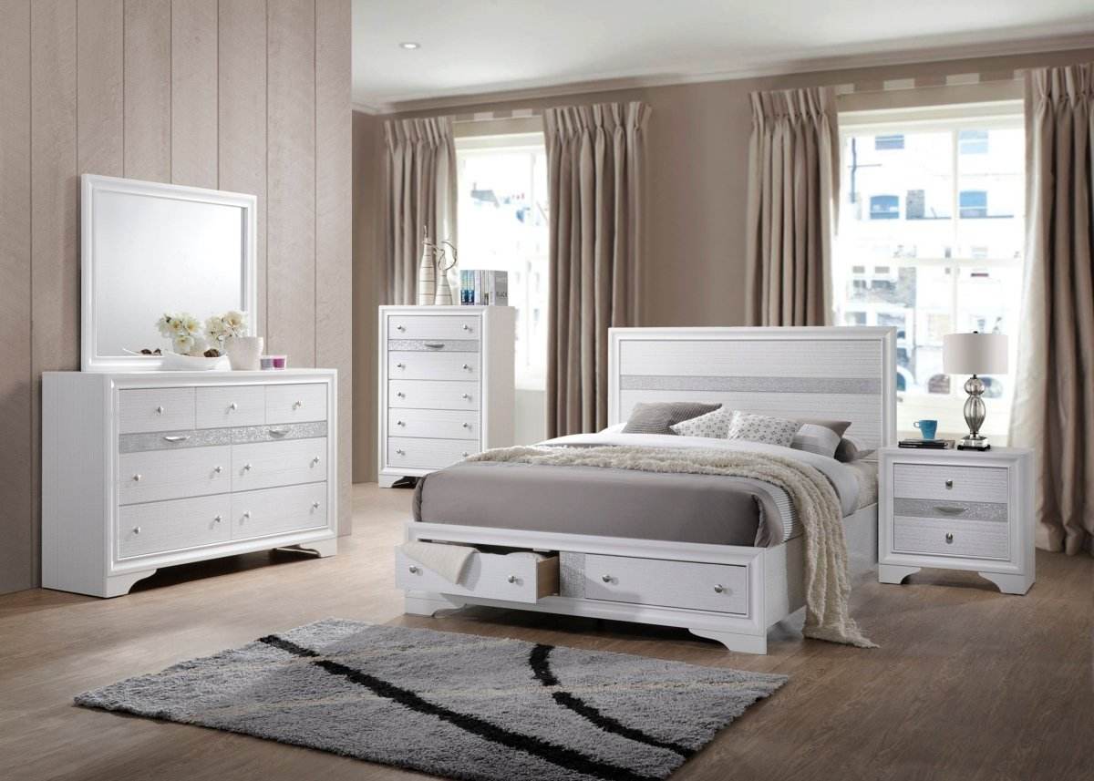 Traditional White Wood 5-Piece Bedroom Furniture Set - Omega Lifestyles