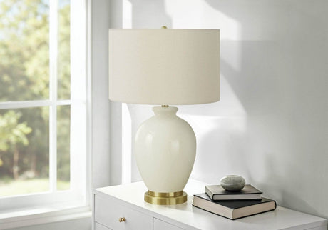 Transitional Cream Ceramic Table Lamp With Ivory Shade - Sleep Galleria