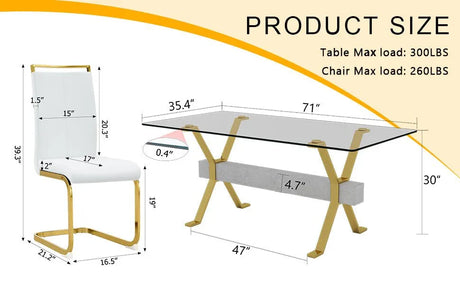 Transparent Tempered Glass Dining Table With 8 White PU Chairs - Omega Lifestyles