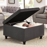 Tufted Square Linen Storage Ottoman With Wood Legs - Sleep Galleria