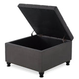 Tufted Square Linen Storage Ottoman With Wood Legs - Sleep Galleria