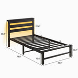 Twin Heavy Duty Metal Platform Bed Frame With USB - Driftwood - Omega Lifestyles