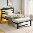 Twin Heavy Duty Metal Platform Bed Frame With USB - Driftwood - Omega Lifestyles