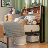Twin Industrial Metal Wood Platform Bed Frame With Charging Station - Driftwood - Omega Lifestyles