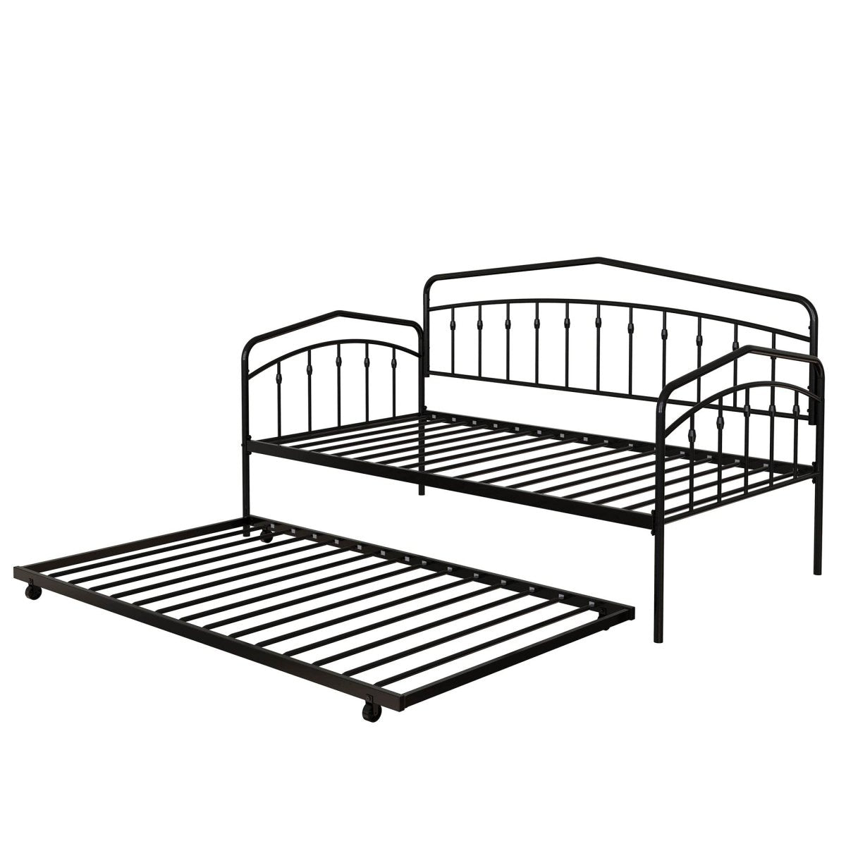 Twin Metal Daybed With Trundle Black Frame Set - Driftwood - Omega Lifestyles