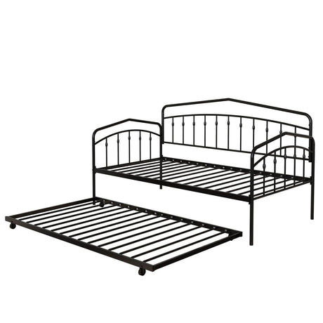 Twin Metal Daybed With Trundle Black Frame Set - Driftwood - Omega Lifestyles