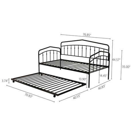 Twin Metal Daybed With Trundle Black Frame Set - Driftwood - Omega Lifestyles