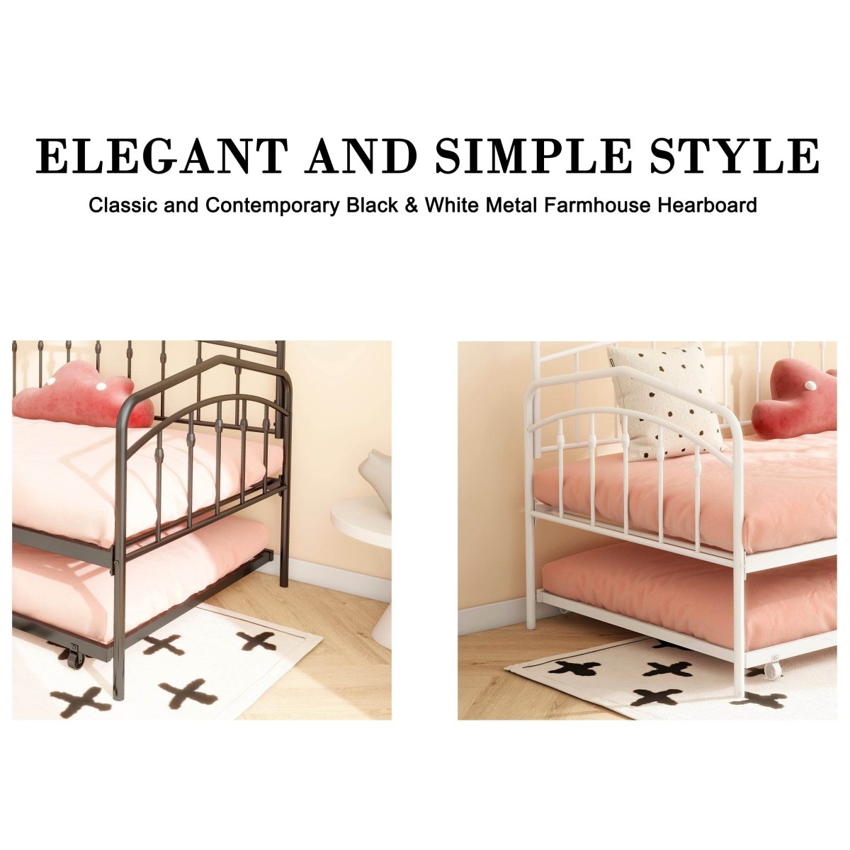 Twin Metal Daybed With Trundle Black Frame Set - Driftwood - Omega Lifestyles