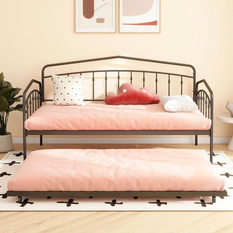 Twin Metal Daybed With Trundle Black Frame Set - Driftwood - Omega Lifestyles