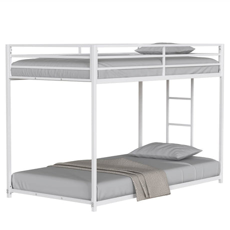 Twin Metal Twin Over Twin Bunk Bed Frame With Ladder And Guardrails - Driftwood - Omega Lifestyles