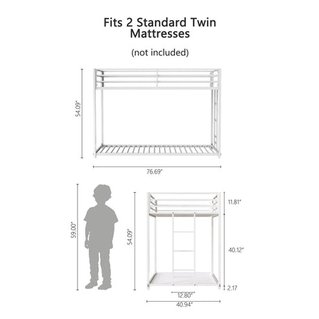 Twin Metal Twin Over Twin Bunk Bed Frame With Ladder And Guardrails - Driftwood - Omega Lifestyles