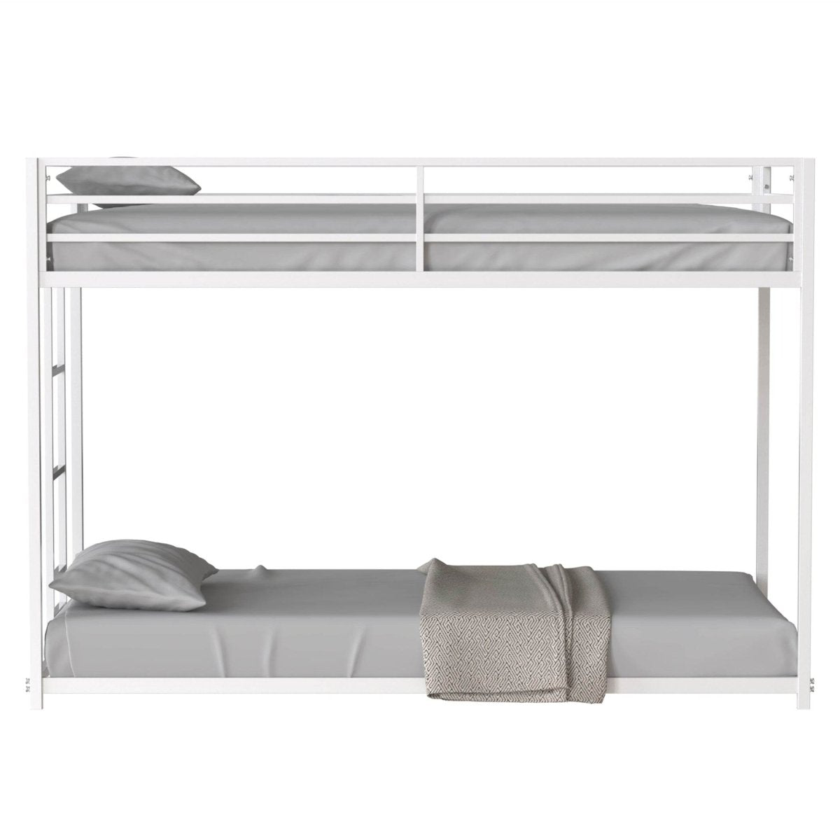 Twin Metal Twin Over Twin Bunk Bed Frame With Ladder And Guardrails - Driftwood - Omega Lifestyles