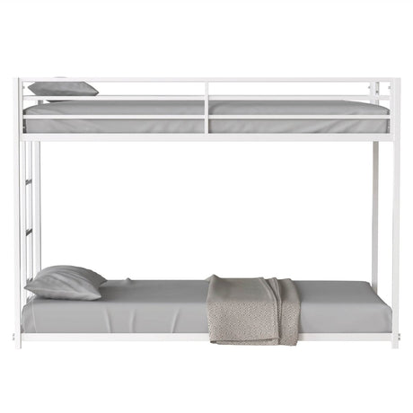 Twin Metal Twin Over Twin Bunk Bed Frame With Ladder And Guardrails - Driftwood - Omega Lifestyles