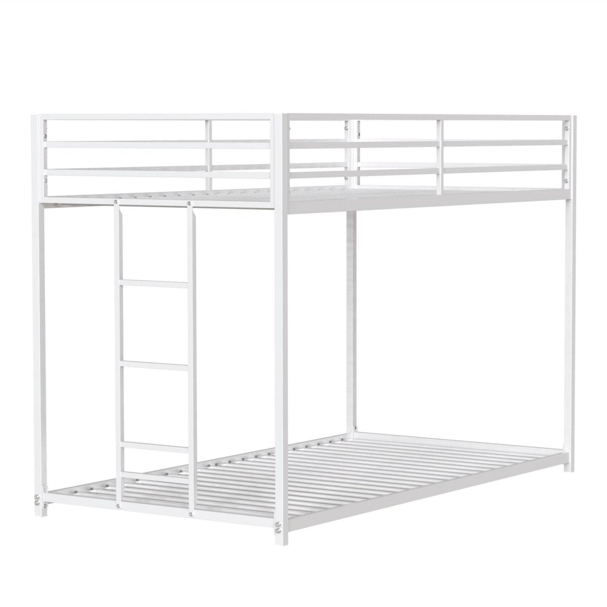 Twin Metal Twin Over Twin Bunk Bed Frame With Ladder And Guardrails - Driftwood - Omega Lifestyles