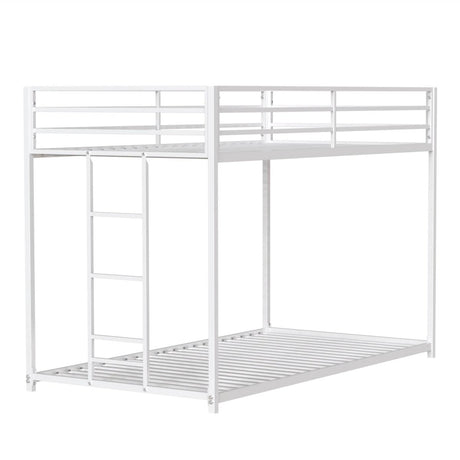 Twin Metal Twin Over Twin Bunk Bed Frame With Ladder And Guardrails - Driftwood - Omega Lifestyles
