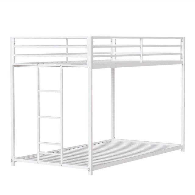 Twin Metal Twin Over Twin Bunk Bed Frame With Ladder And Guardrails - Driftwood - Omega Lifestyles