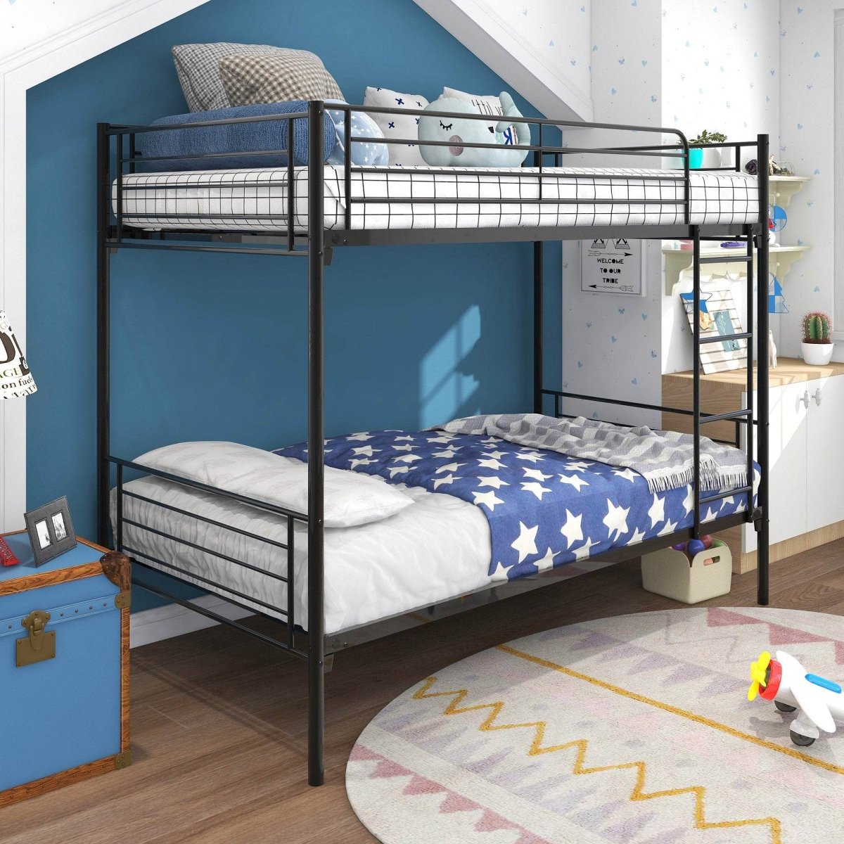 Twin Modern Metal Twin Over Twin Bunk Bed Frame - Driftwood - Omega Lifestyles