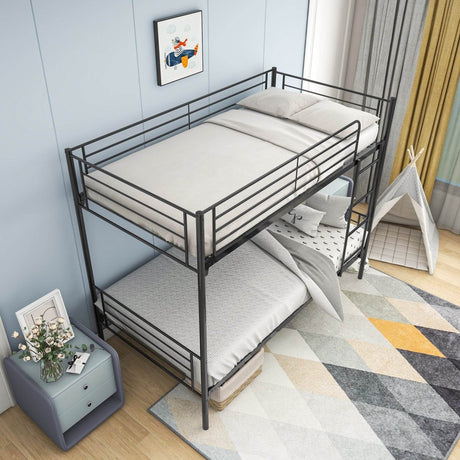 Twin Modern Metal Twin Over Twin Bunk Bed Frame - Driftwood - Omega Lifestyles