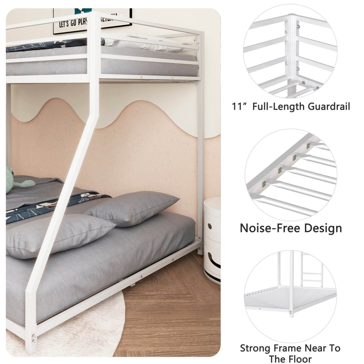 Twin Over Full Metal Bunk Bed With Ladder And Guardrails - Driftwood - Omega Lifestyles