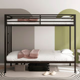 Twin Over Twin Metal Bunk Bed Frame With Ladder And Guardrails - Driftwood - Omega Lifestyles