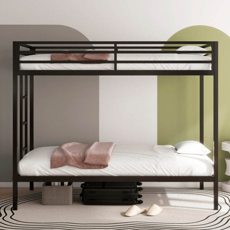 Twin Over Twin Metal Bunk Bed Frame With Ladder And Guardrails - Driftwood - Omega Lifestyles