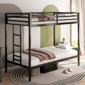 Twin Over Twin Metal Bunk Bed Frame With Ladder And Guardrails - Omega Lifestyles