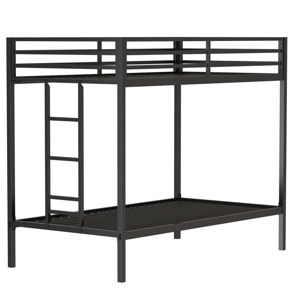 Twin Over Twin Metal Bunk Bed Frame With Ladder And Guardrails - Driftwood - Omega Lifestyles