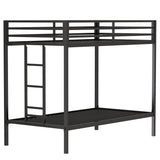 Twin Over Twin Metal Bunk Bed Frame With Ladder And Guardrails - Driftwood - Omega Lifestyles