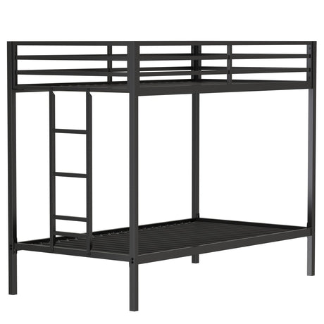 Twin Over Twin Metal Bunk Bed Frame With Ladder And Guardrails - Driftwood - Omega Lifestyles