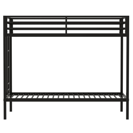Twin Over Twin Metal Bunk Bed Frame With Ladder And Guardrails - Driftwood - Omega Lifestyles