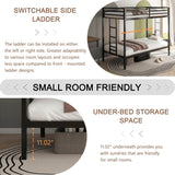 Twin Over Twin Metal Bunk Bed Frame With Ladder And Guardrails - Driftwood - Omega Lifestyles