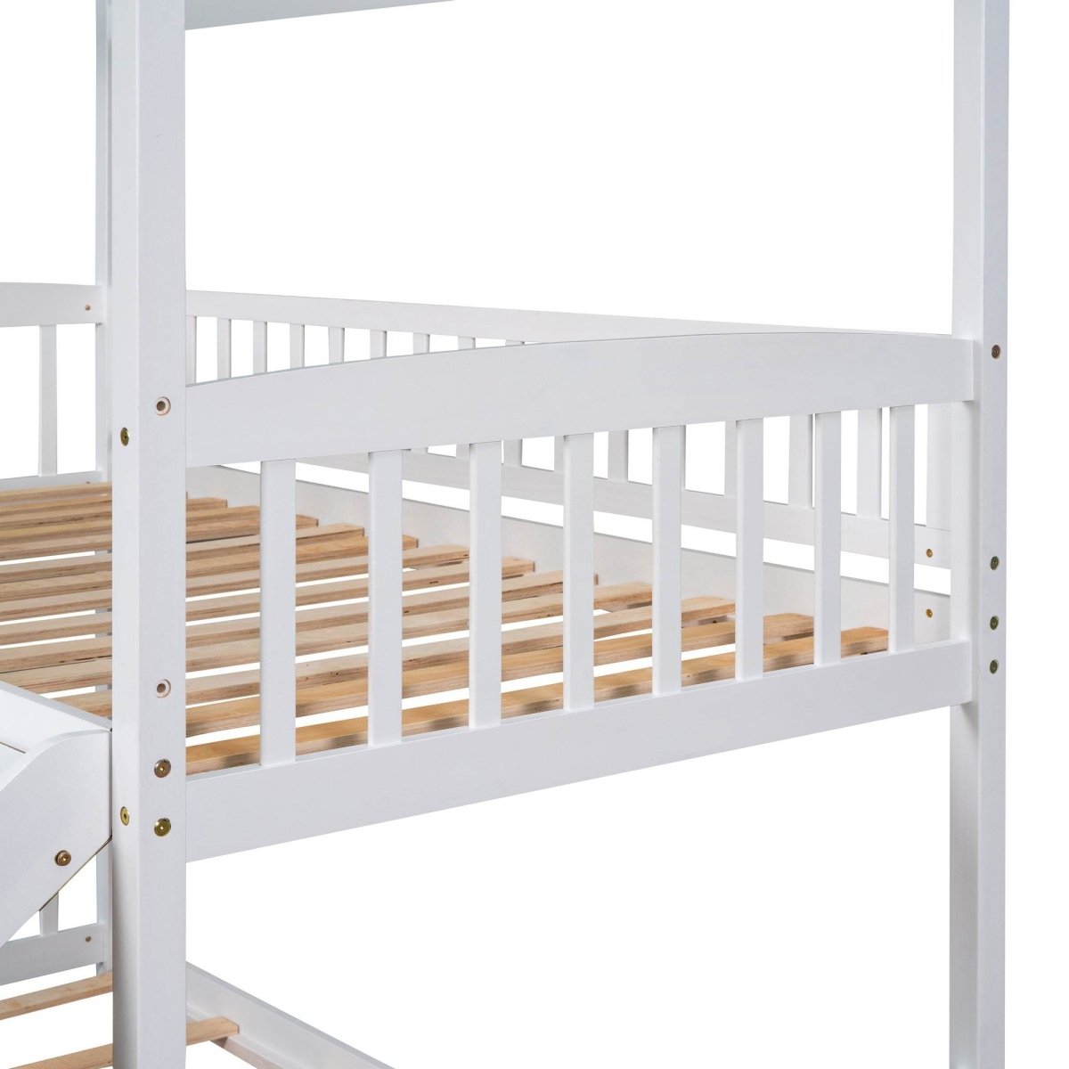 Twin Over Twin Solid Wood Bunk Bed With Slide - Driftwood - Omega Lifestyles