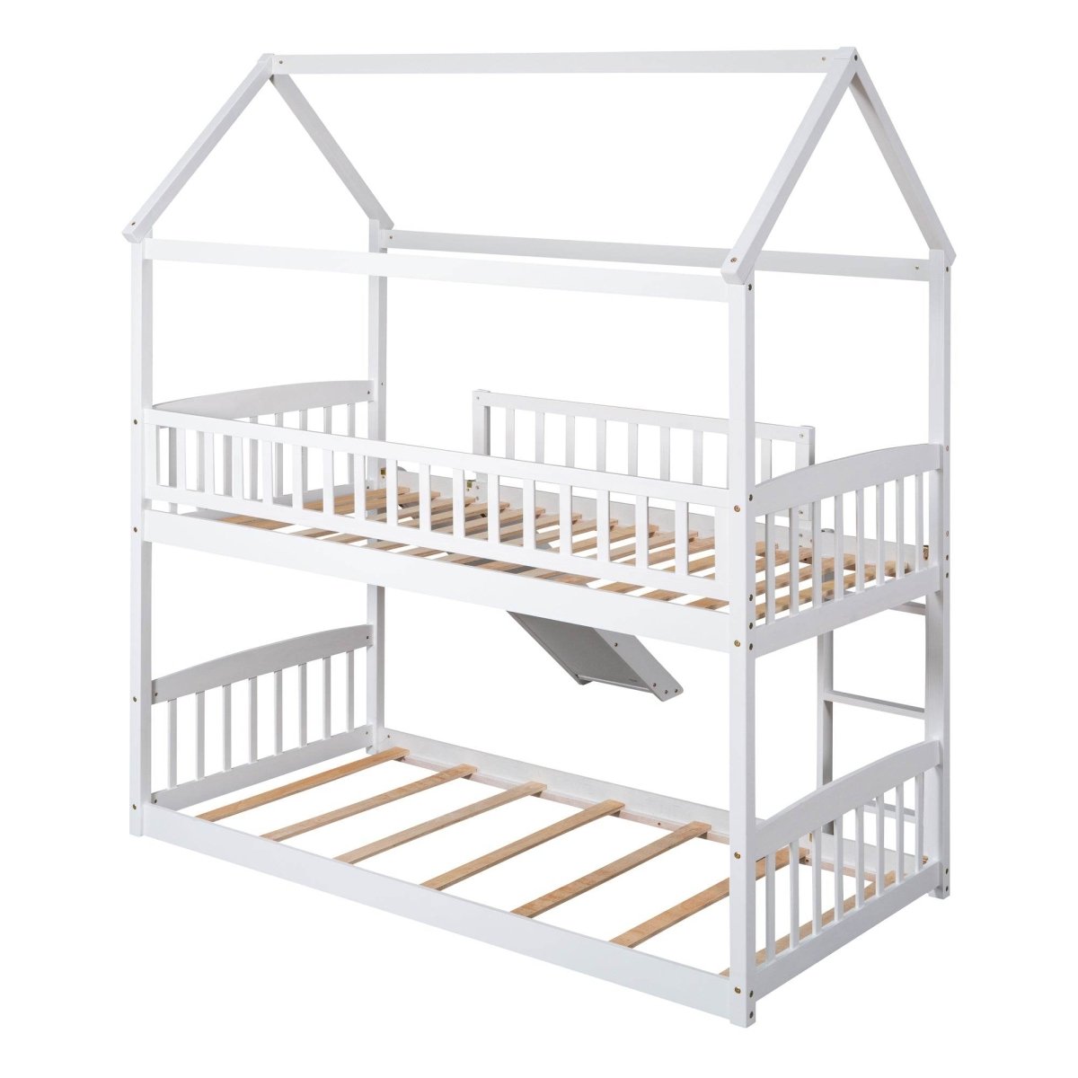 Twin Over Twin Solid Wood Bunk Bed With Slide - Driftwood - Omega Lifestyles
