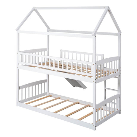Twin Over Twin Solid Wood Bunk Bed With Slide - Driftwood - Omega Lifestyles
