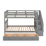 Twin Over Twin Solid Wood Bunk Bed With Stairway Storage - Driftwood - Omega Lifestyles