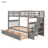 Twin Over Twin Solid Wood Bunk Bed With Stairway Storage - Driftwood - Omega Lifestyles