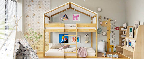 Twin Over Twin Solid Wood Bunk Bed With Tent - Sleep Galleria