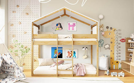 Twin Over Twin Solid Wood Bunk Bed With Tent - Sleep Galleria