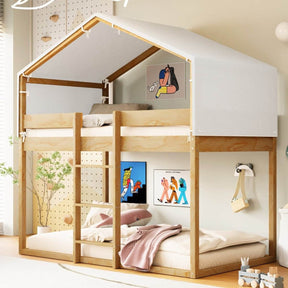Twin Over Twin Solid Wood Bunk Bed With Tent - Omega Lifestyles
