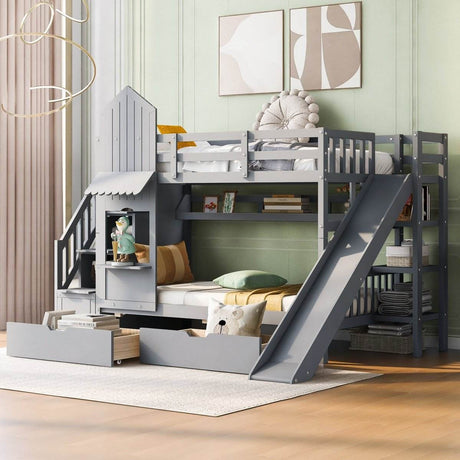 Twin-Over-Twin Solid Wood Castle Style Bunk Bed - Sleep Galleria