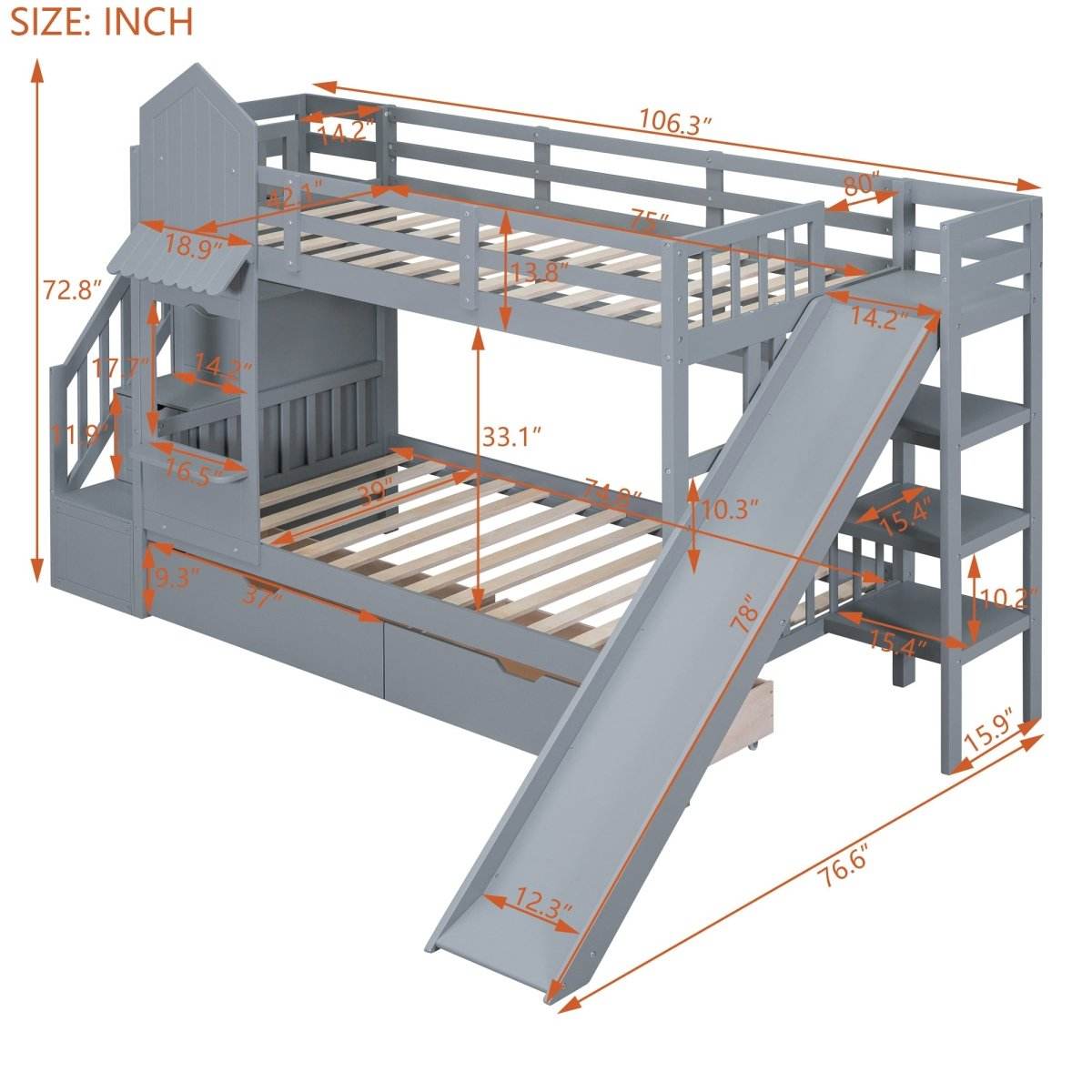 Twin-Over-Twin Solid Wood Castle Style Bunk Bed - Sleep Galleria