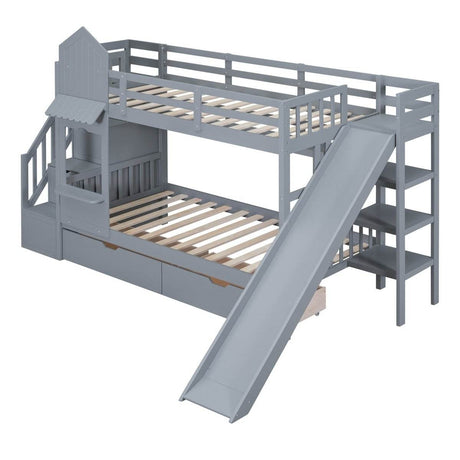 Twin-Over-Twin Solid Wood Castle Style Bunk Bed - Sleep Galleria