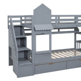 Twin-Over-Twin Solid Wood Castle Style Bunk Bed - Sleep Galleria