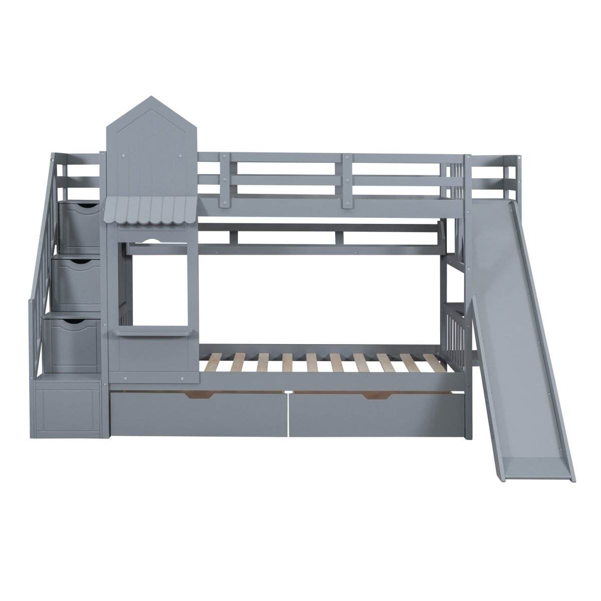 Twin-Over-Twin Solid Wood Castle Style Bunk Bed - Sleep Galleria