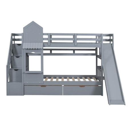 Twin-Over-Twin Solid Wood Castle Style Bunk Bed - Sleep Galleria