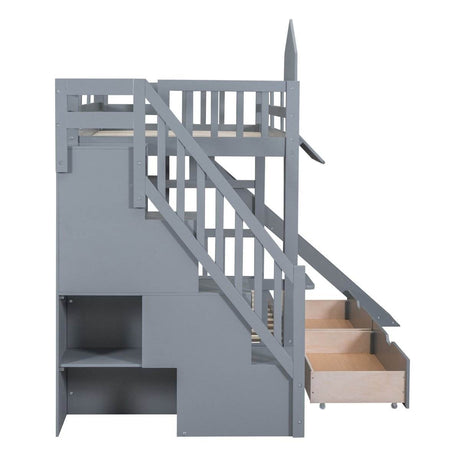 Twin-Over-Twin Solid Wood Castle Style Bunk Bed - Sleep Galleria