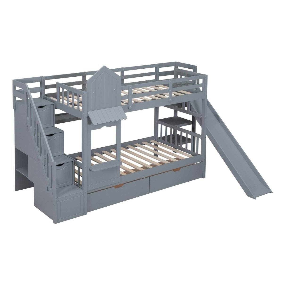 Twin-Over-Twin Solid Wood Castle Style Bunk Bed - Sleep Galleria