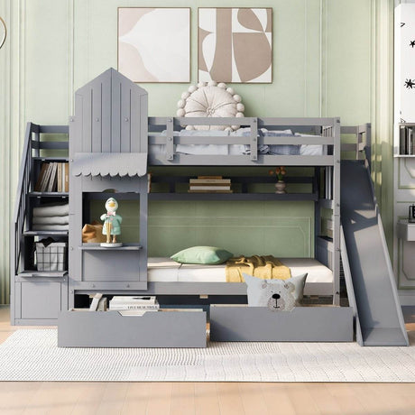 Twin-Over-Twin Solid Wood Castle Style Bunk Bed - Sleep Galleria