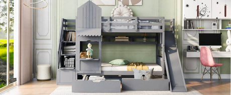 Twin-Over-Twin Solid Wood Castle Style Bunk Bed - Sleep Galleria